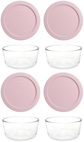 Bol en verre de 500 ml avec couvercle, lot de 4, rose clair Bol en verre de 500 ml avec couvercle, lot de 4, rose clair