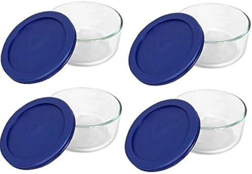 Bol en verre de 500 ml avec couvercle bleu foncé, lot de 4 Bol en verre de 500 ml avec couvercle bleu foncé, lot de 4