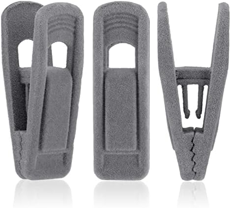 Lot de 24 pinces à cintres en velours gris, antidérapantes et floquées, pour pantalons, jupes et costumes — Pinces robustes à large ouverture, idéales pour les cintres en velours fins. Lot de 24 pinces à cintres en velours gris, antidérapantes et floquées, pour pantalons, jupes et costumes — Pinces robustes à large ouverture, idéales pour les cintres en velours fins.