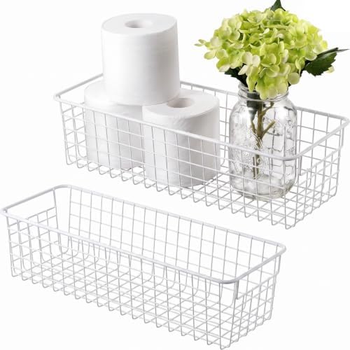 Paniers de rangement en fil métallique, porte-papier toilette en métal, blanc Paniers de rangement en fil métallique, porte-papier toilette en métal, blanc