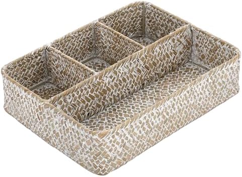 Organisateur de tiroir de bureau, organiseur pour coin café, organiseur de sachets de thé, panier de rangement en jonc de mer tressé à 4 compartiments, panier en osier tressé à la main pour étagères, garde-manger, coin café, blanc Organisateur de tiroir de bureau, organiseur pour coin café, organiseur de sachets de thé, panier de rangement en jonc de mer tressé à 4 compartiments, panier en osier tressé à la main pour étagères, garde-manger, coin café, blanc