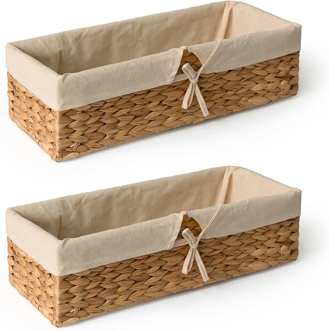 Paniers de rangement Tank Topper — Panier en osier tressé pour porte-papier toilette, paniers pour coiffeuse, salle de bain, rangement de garde-manger ou décoration de table basse, lot de 2, jacinthe d'eau