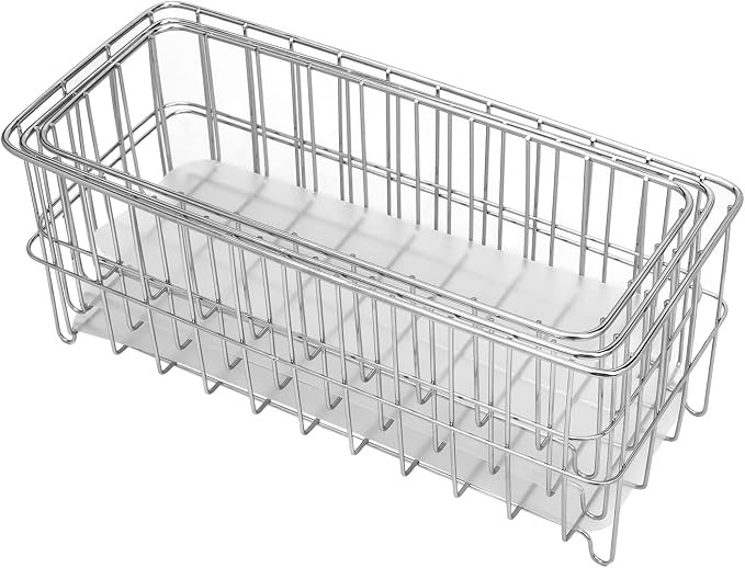 Ensemble de 3 petits paniers de rangement en fil métallique argenté, pour usage domestique. Ensemble de 3 petits paniers de rangement en fil métallique argenté, pour usage domestique.