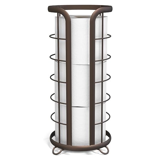 Porte-papier toilette sur pied Reserve — Support à papier toilette autoportant avec rangement pour rouleaux géants, organisateur de papier toilette sur pied, décoration de salle de bain, support de rangement moderne, bronze