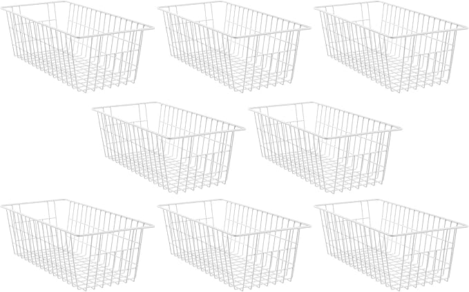 Paniers de congélation, paniers de rangement en fil métallique, organisateurs de bacs pour aliments, cuisine, rangements pour la maison, la salle de bain et le placard, blancs, 8 Paniers de congélation, paniers de rangement en fil métallique, organisateurs de bacs pour aliments, cuisine, rangements pour la maison, la salle de bain et le placard, blancs, 8