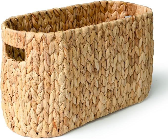 Panier de rangement en jacinthe d'eau avec poignées, panier en osier autoportant pour papier toilette, magazines, articles de toilette et produits de nettoyage, peut contenir 6 rouleaux