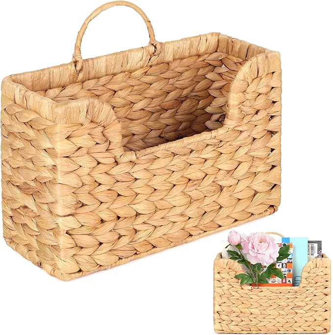 Porte-revues mural en jacinthe d'eau tressée à la main — Organisateur suspendu naturel pour courrier, journaux, magazines, livres et dossiers — Panier de rangement décoratif de style bohème pour entrée, salle de bain, salon, bureau Porte-revues mural en jacinthe d'eau tressée à la main — Organisateur suspendu naturel pour courrier, journaux, magazines, livres et dossiers — Panier de rangement décoratif de style bohème pour entrée, salle de bain, salon, bureau